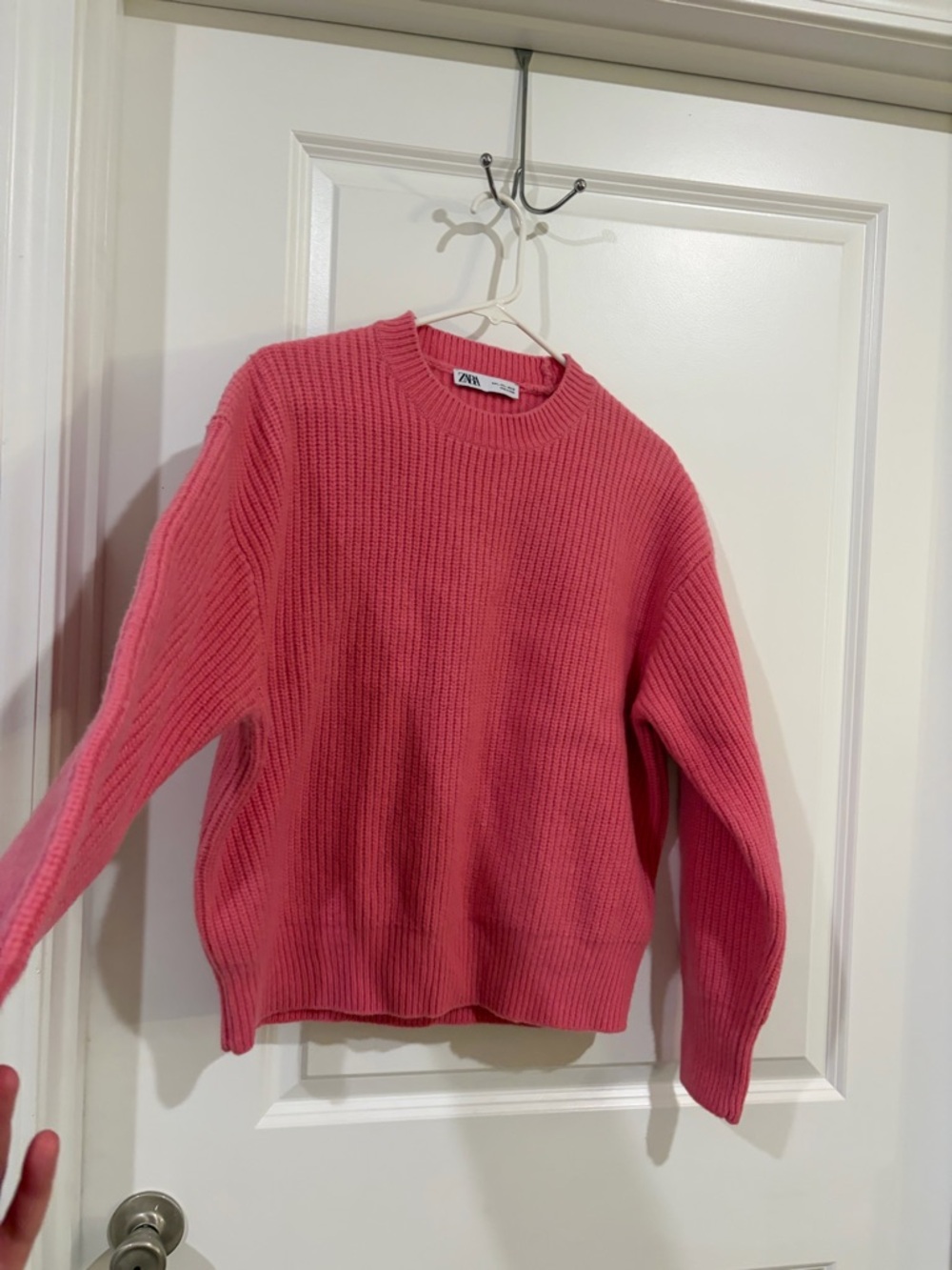Zara Pink Chunky Knit Sweater 100% Wool Size Large Cozy Cropped